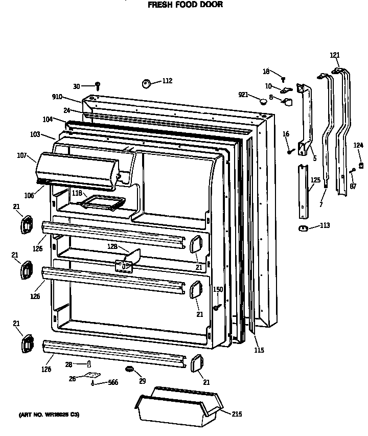 GE TBX24JASKRWH fresh food door diagram
