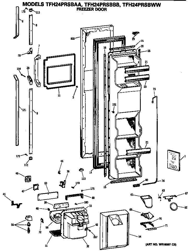 GE TFH24PRSBBB freezer door diagram