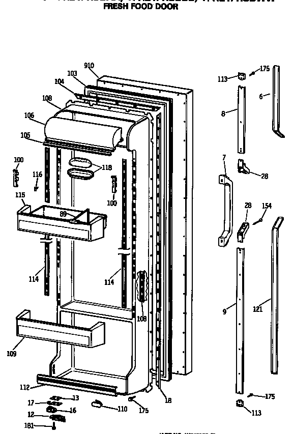 GE TFH24PRSBBB fresh food door diagram