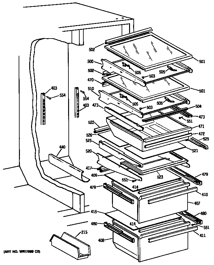 GE TFH24PRSBBB shelves diagram