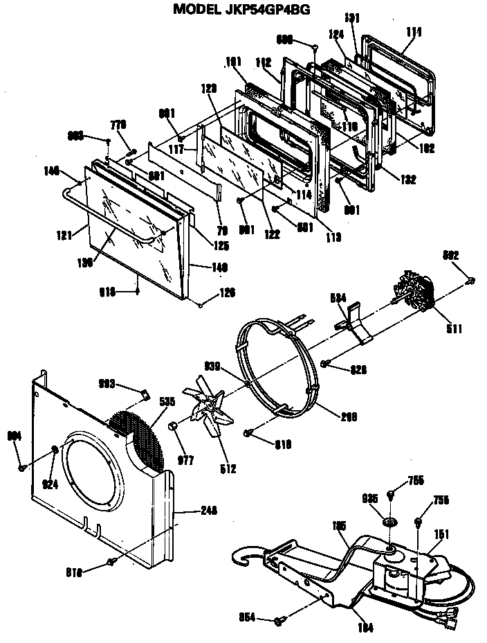 GE JKP54GP4BG door/fan/lock diagram