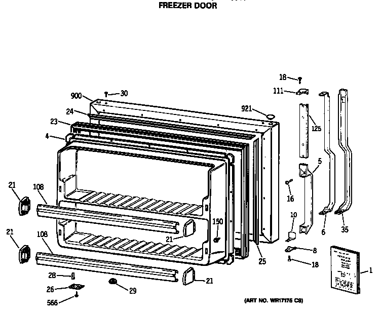 GE TBE24JASHRWH freezer door diagram