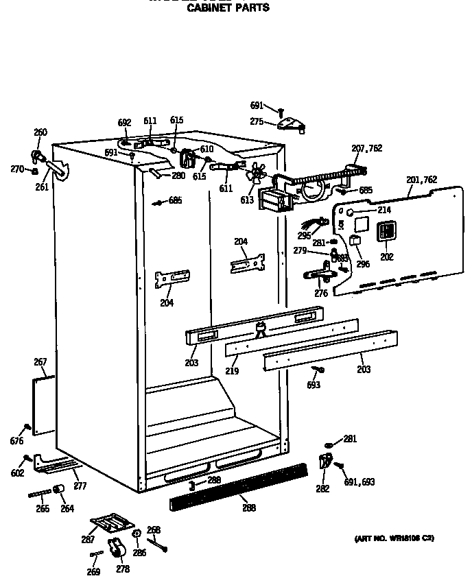 GE TBE24JASHRWH cabinet parts diagram