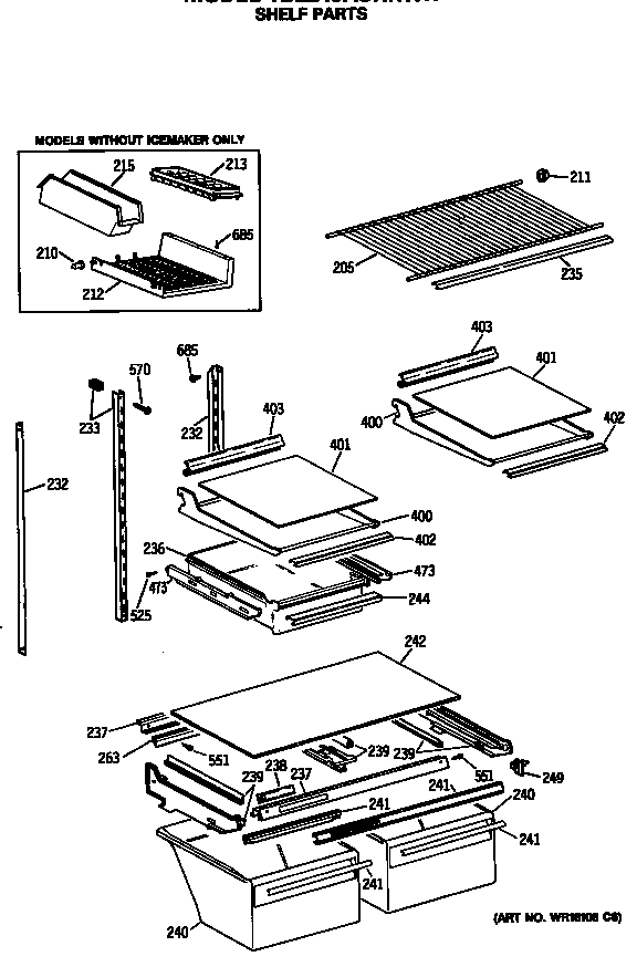 GE TBE24JASHRWH shelf parts diagram