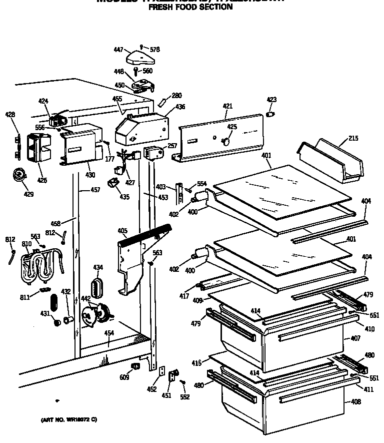GE TFX22JRSBWH fresh food section diagram