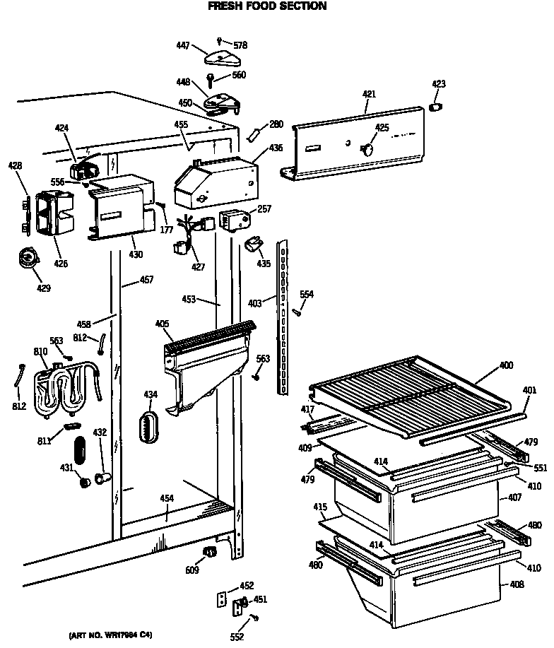 GE TFX22SRSBAD fresh food section diagram