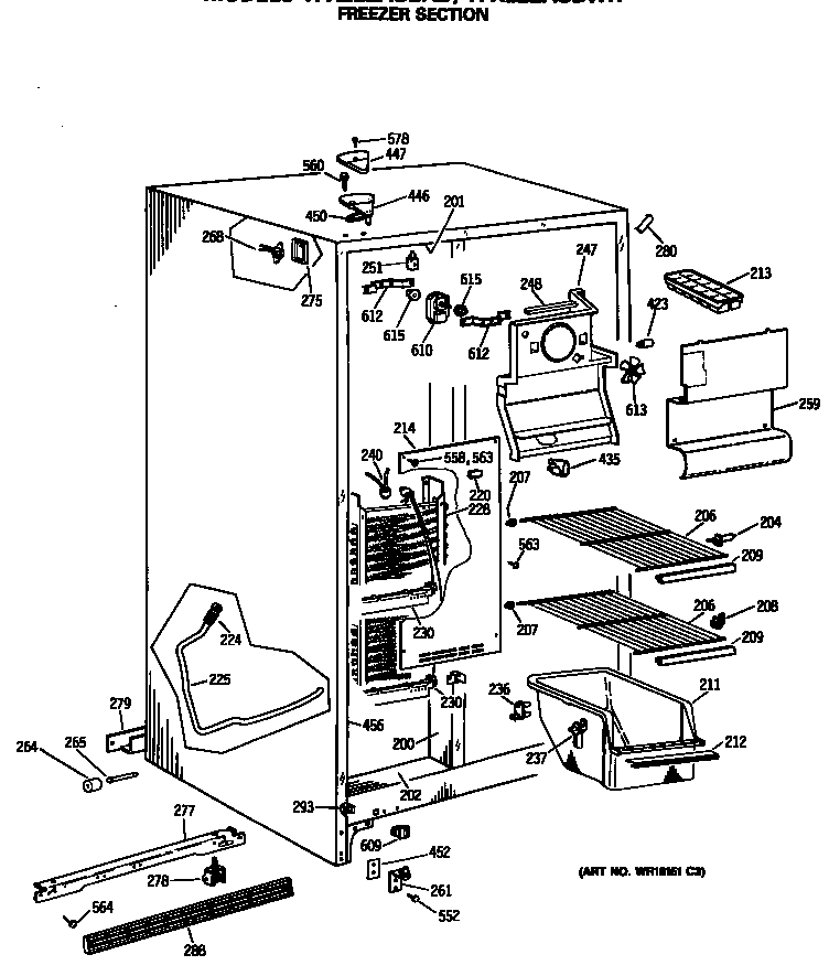 GE TFX22ZASBAD freezer section diagram