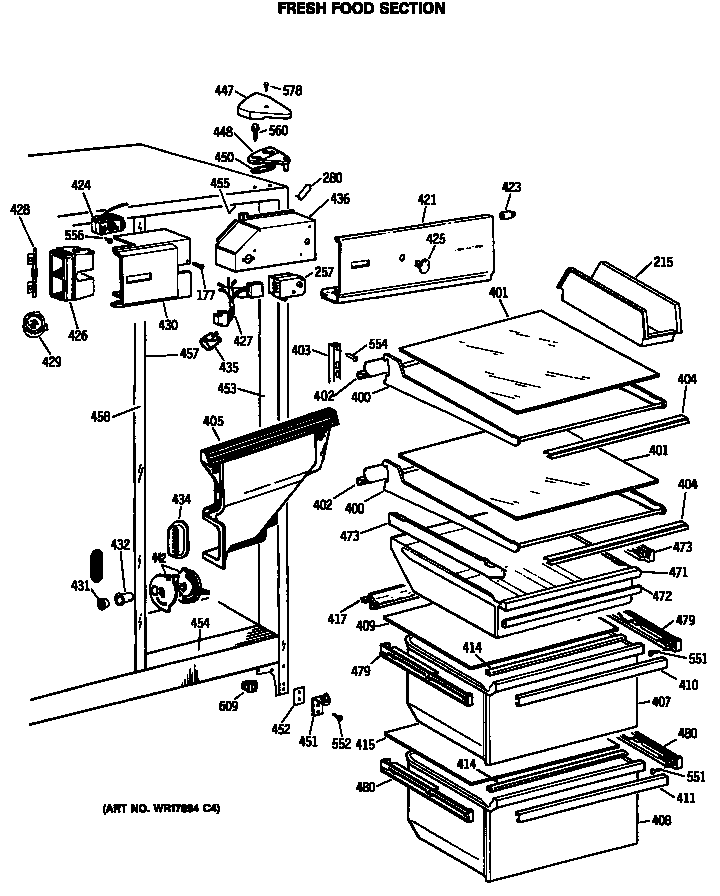 GE TFX22ZASBAD fresh food section diagram