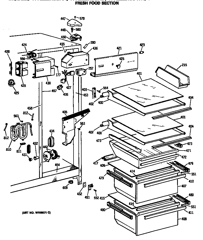 GE TFX22ZRSBWW fresh food section diagram