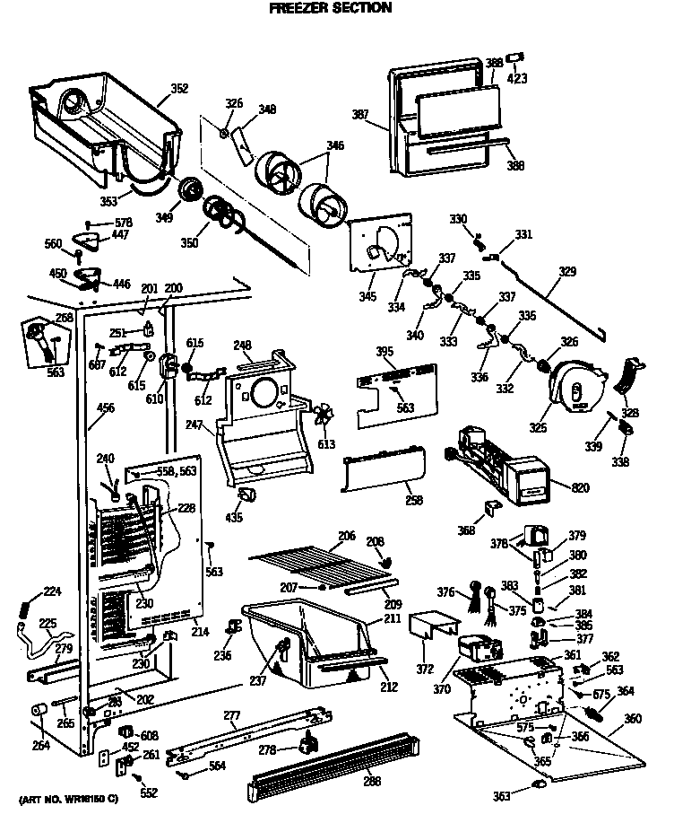 GE TFX24JRSBWH freezer section diagram