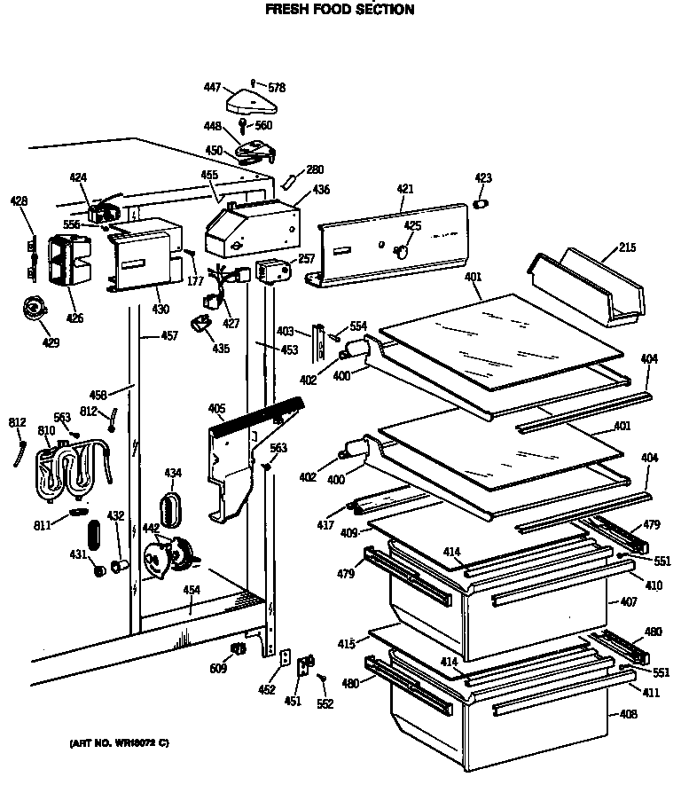 GE TFX24JRSBWH fresh food section diagram
