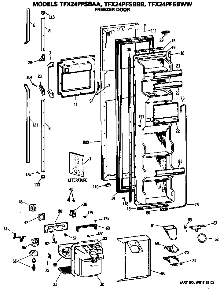 GE TFX24PFSBAA freezer door diagram