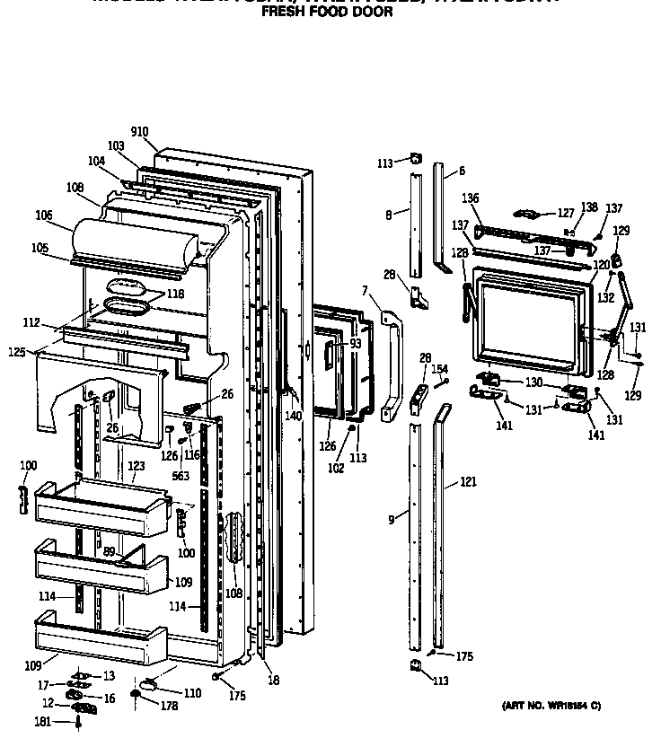 GE TFX24PFSBAA fresh food door diagram