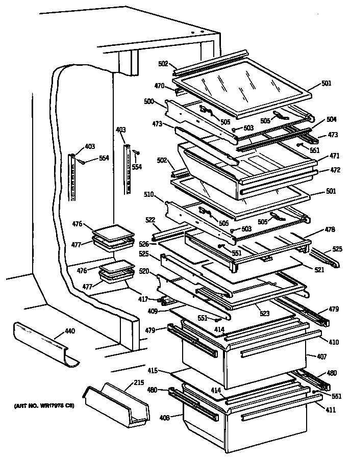 GE TFX24PFSBAA shelves diagram