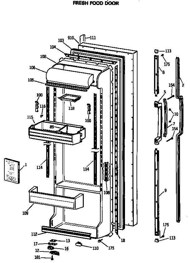 GE TFX24VRSBWH fresh food door diagram