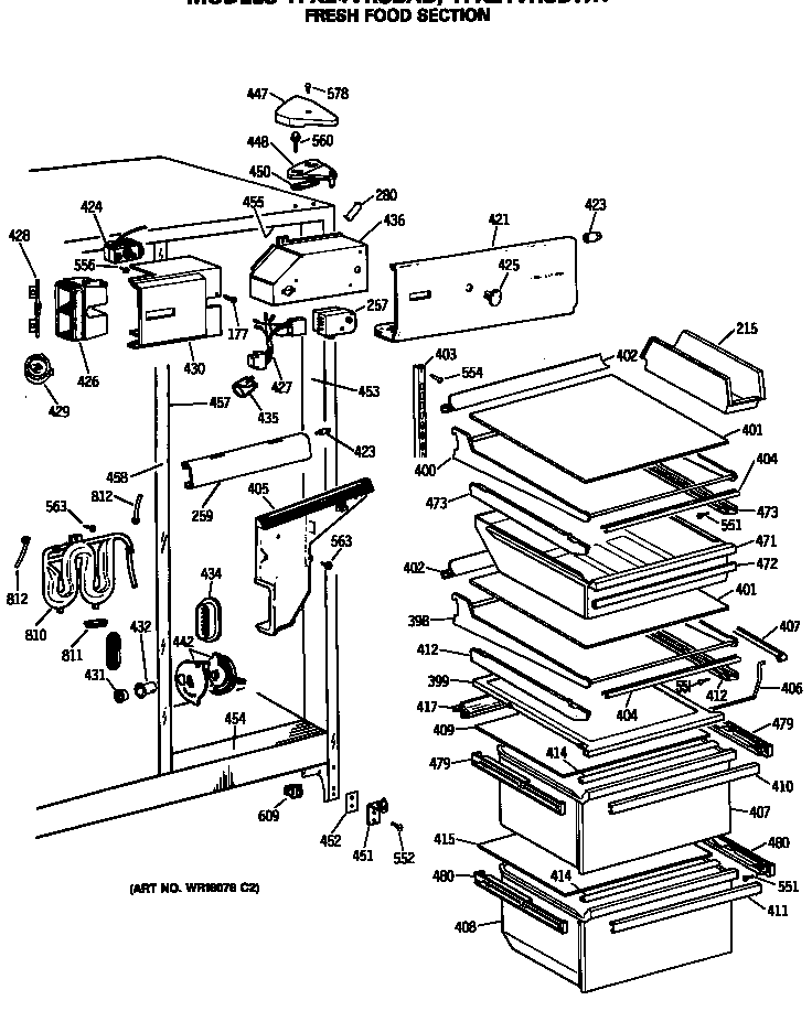 GE TFX24VRSBWH fresh food section diagram