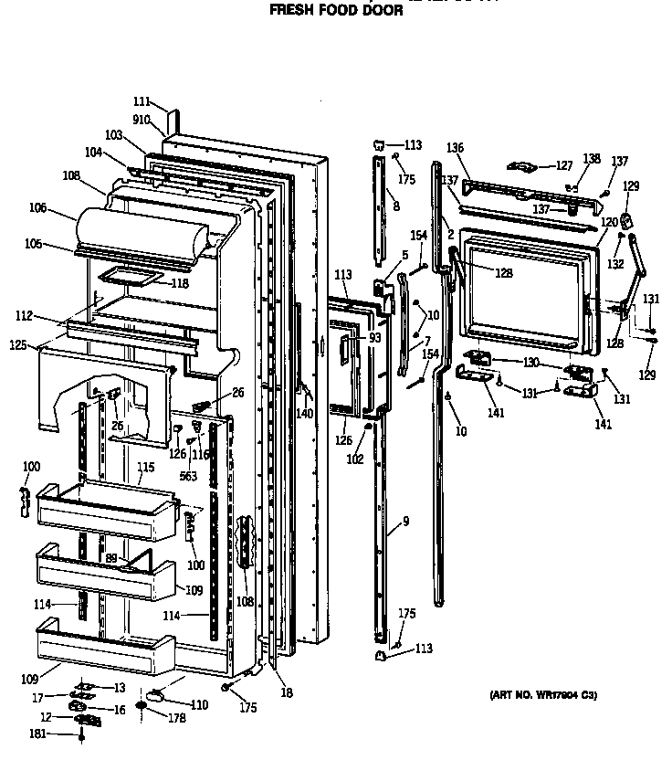 GE TFX24ZFSBWH fresh food door diagram