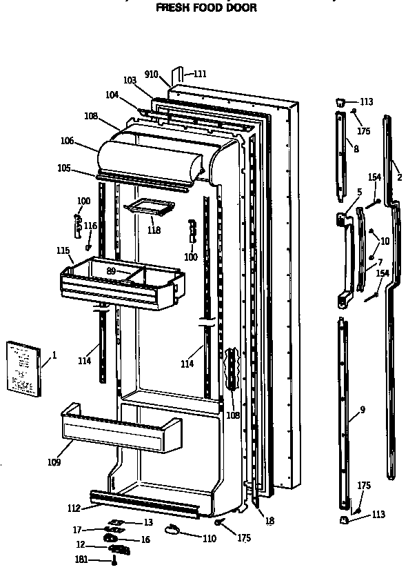 GE TFX24ZRSBWH fresh food door diagram