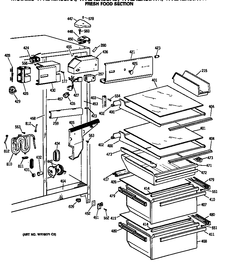 GE TFX24ZRSBWH fresh food section diagram