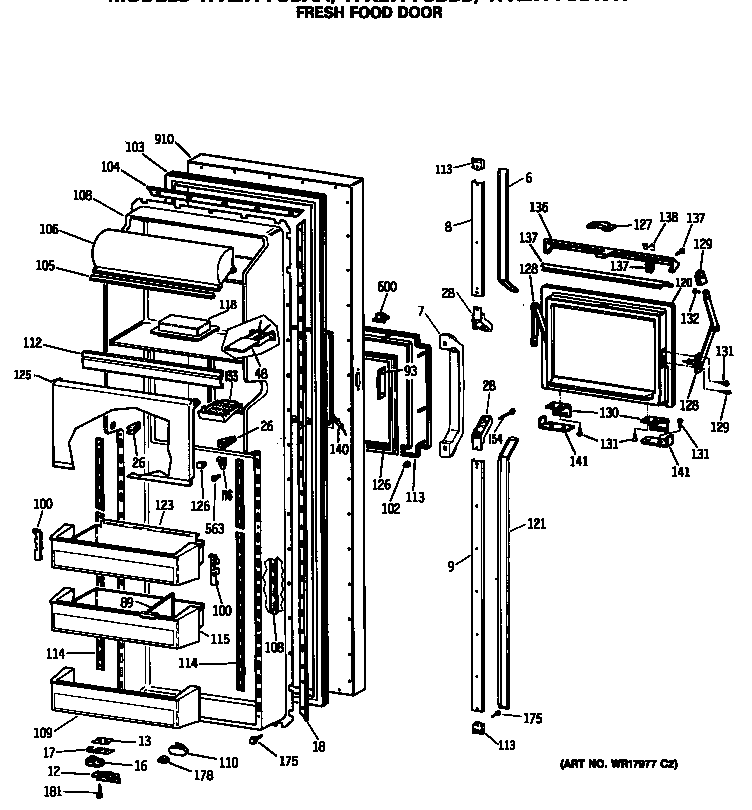 GE TFX27PFSBWW fresh food door diagram