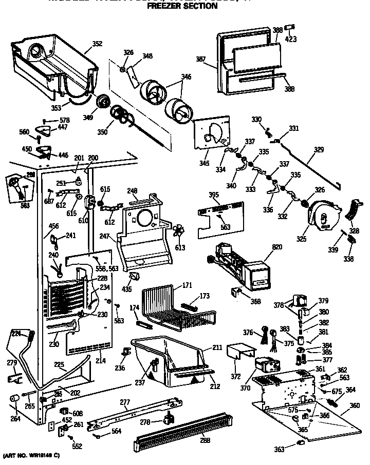 GE TFX27PFSBWW freezer section diagram