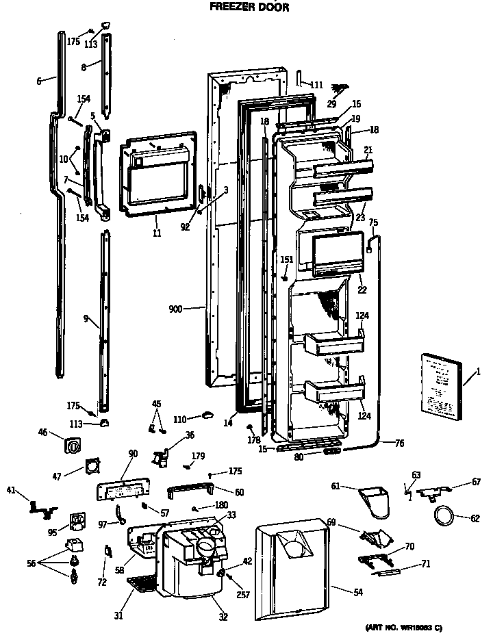 GE TFX27ZFSBAD freezer door diagram