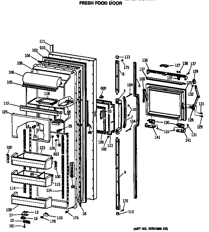 GE TFX27ZFSBAD fresh food door diagram