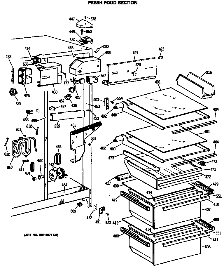 GE TFX27ZRSBWW fresh food section diagram