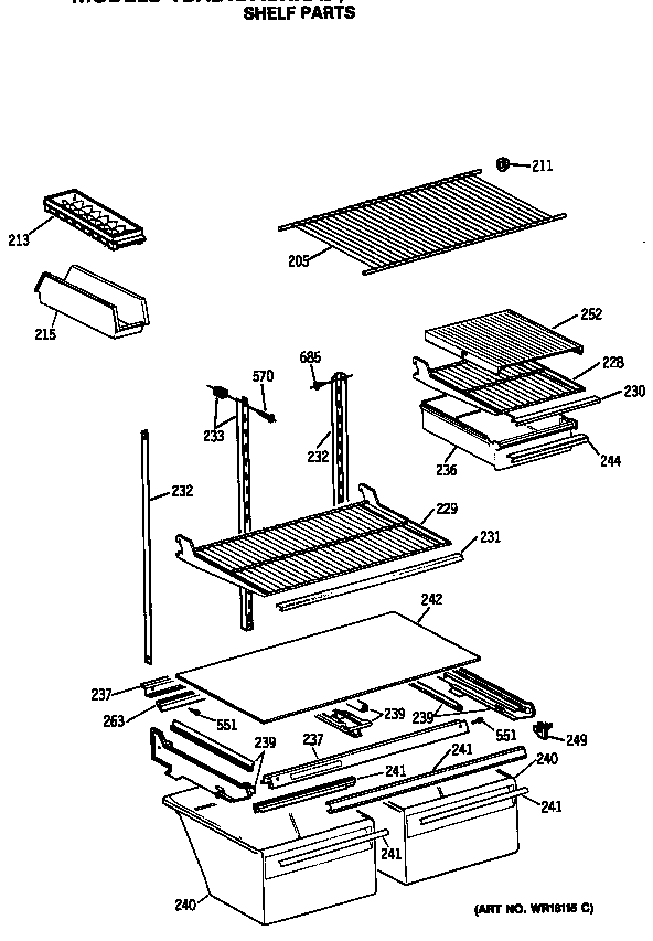GE TBX21DASRRAD shelf parts diagram