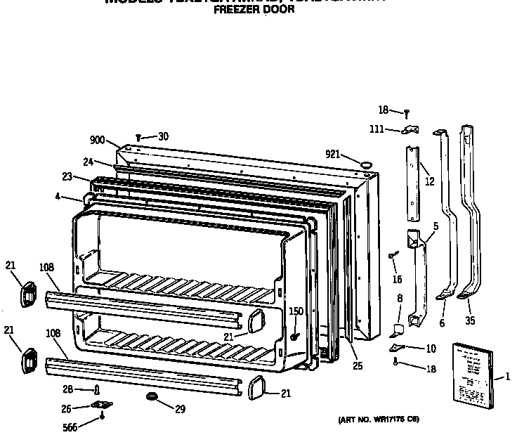 GE TBX21GATMRWH freezer door diagram