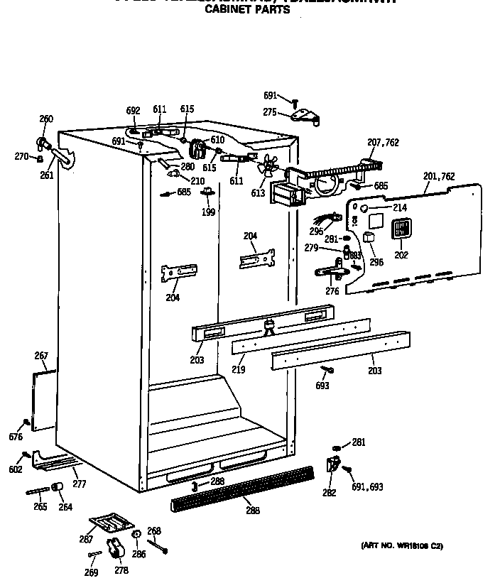 GE TBX22JASMRWH cabinet parts diagram