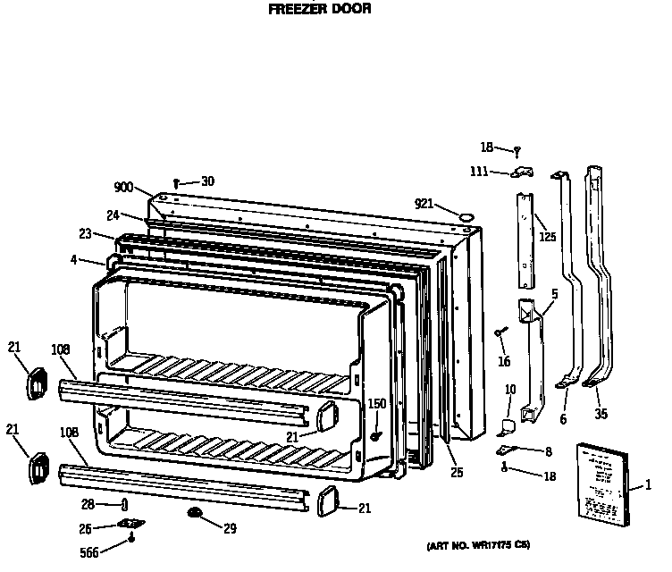 GE TBX24JISHRWH freezer door diagram