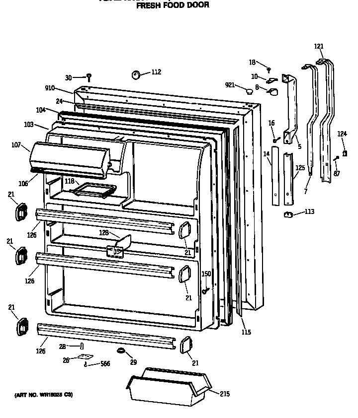 GE TBX24JISHRWH fresh food door diagram