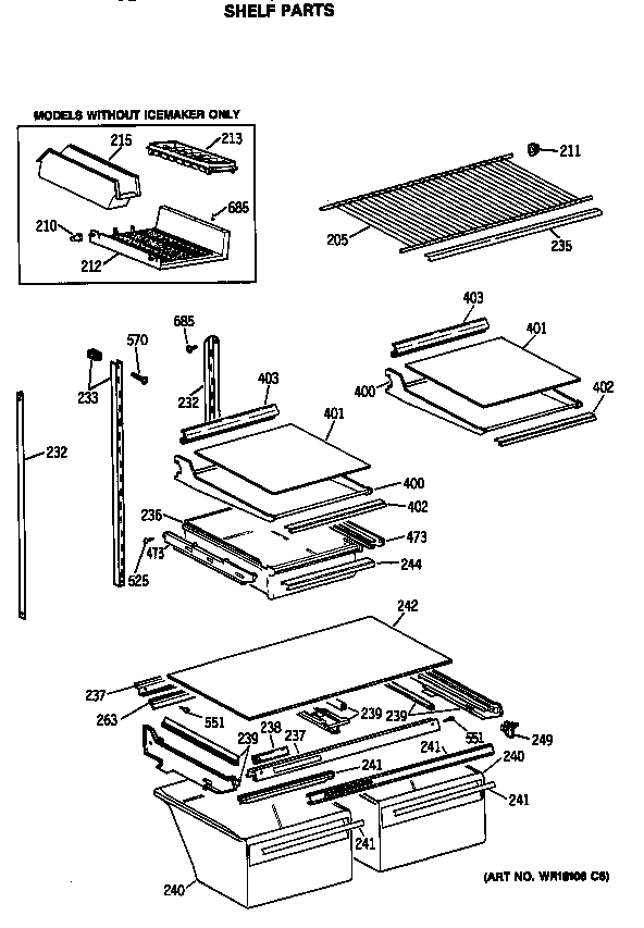 GE TBX24JISHRWH shelf parts diagram