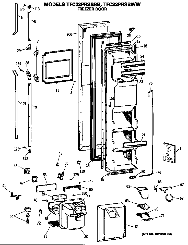 GE TFC22PRSBBB freezer door diagram