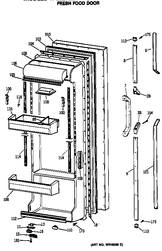GE TFC22PRSBBB fresh food door diagram