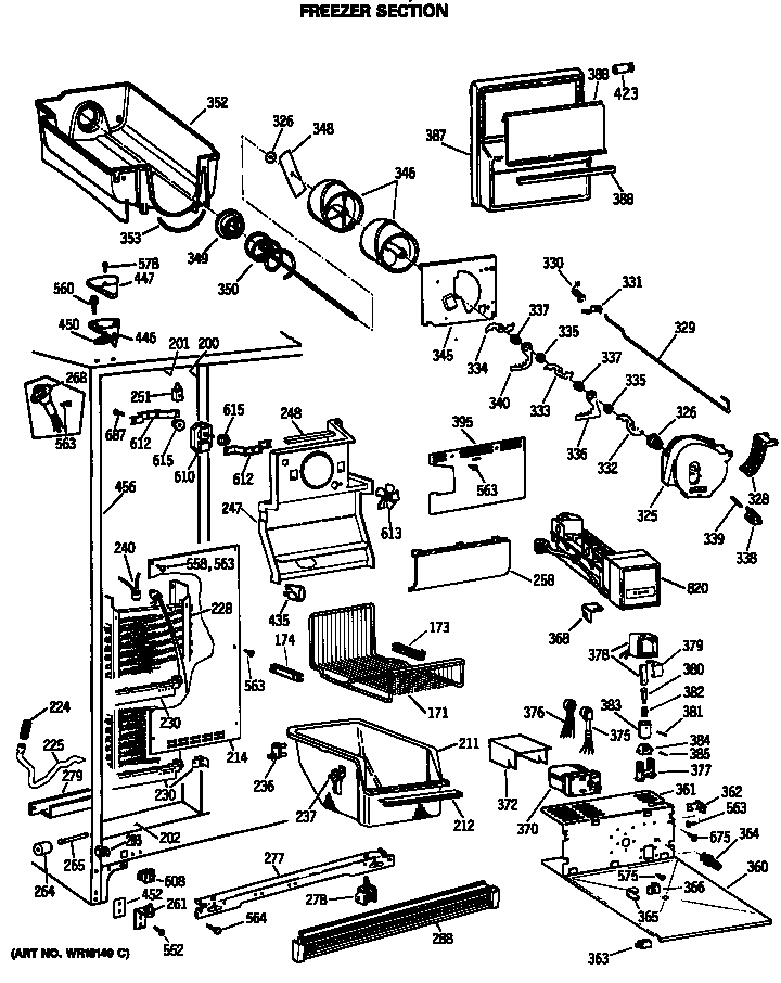 GE TFC22PRSBBB freezer section diagram