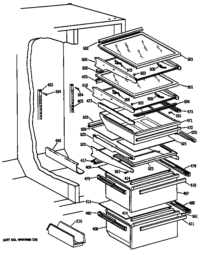 GE TFC22PRSBBB shelves diagram