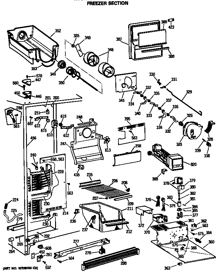 GE TFC22ZRSBWW freezer section diagram