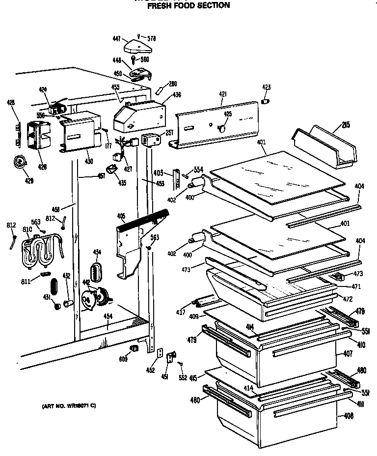 GE TFC22ZRSBWW fresh food section diagram