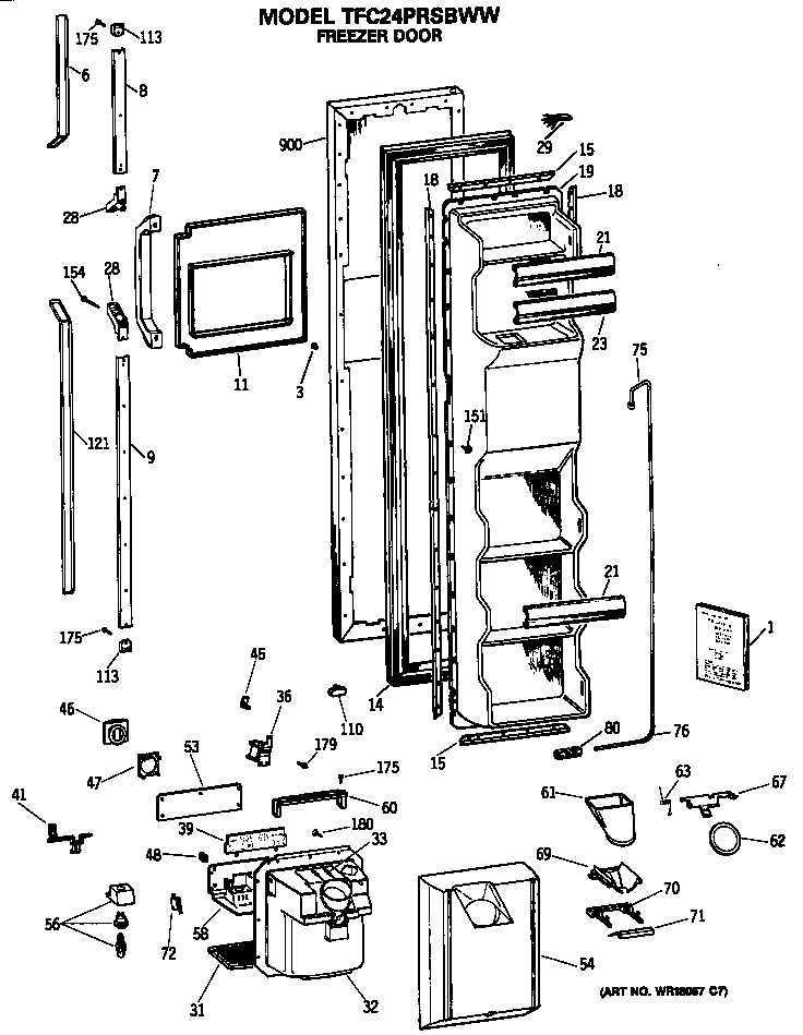 GE TFC24PRSBWW freezer door diagram