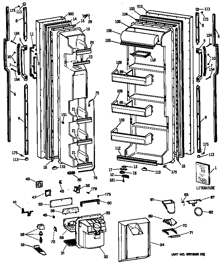 GE TFG20JRSCWW doors diagram
