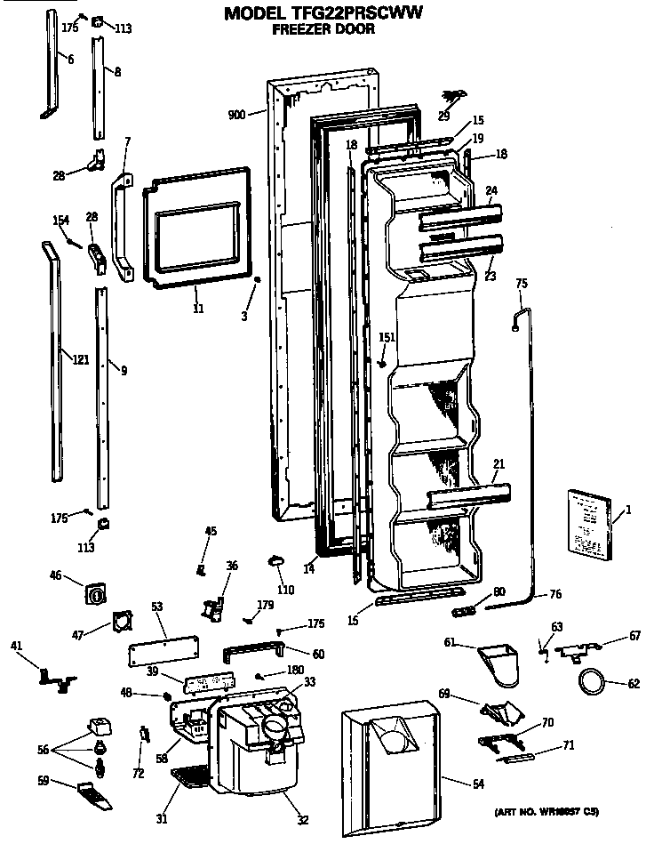 GE TFG22PRSCWW freezer door diagram
