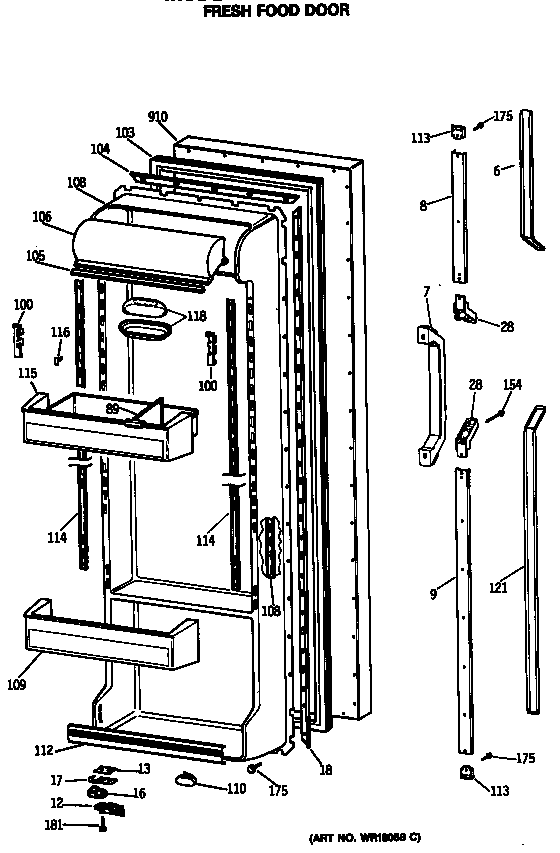GE TFG22PRSCWW fresh food door diagram
