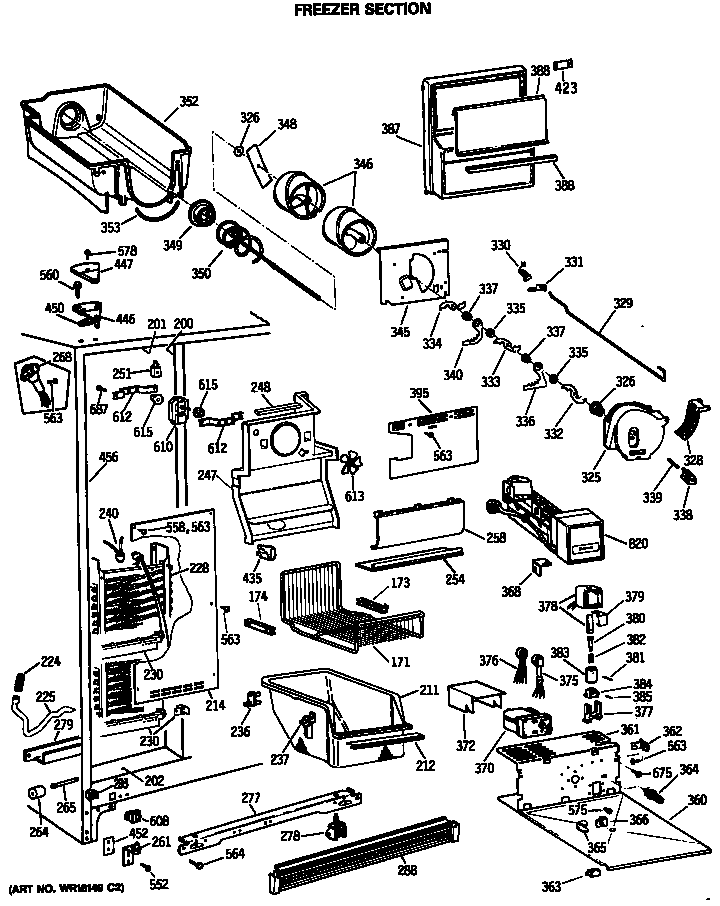 GE TFG22PRSCWW freezer section diagram