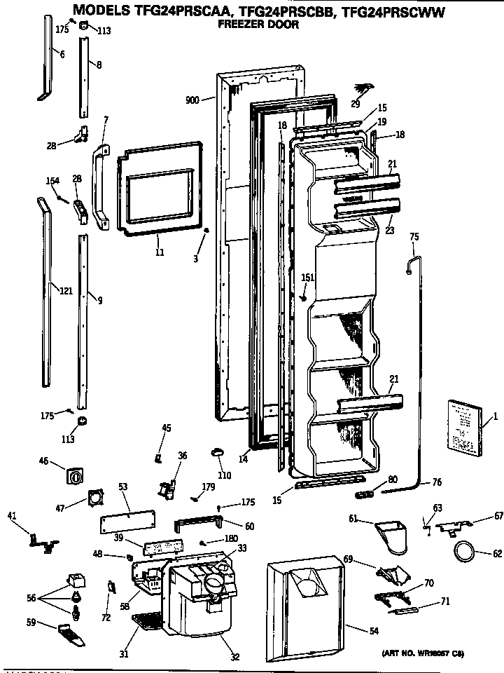 GE TFG24PRSCWW freezer door diagram