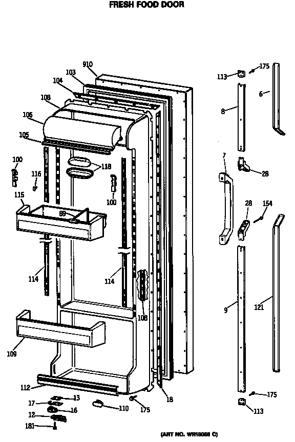 GE TFG24PRSCWW fresh food door diagram
