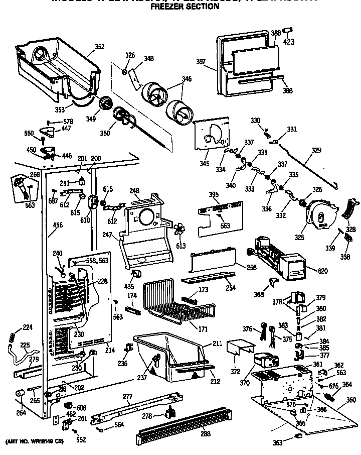 GE TFG24PRSCWW freezer section diagram