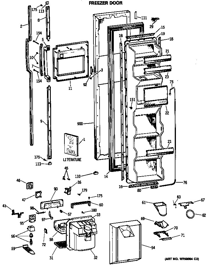 GE TFG24ZESCWH freezer door diagram
