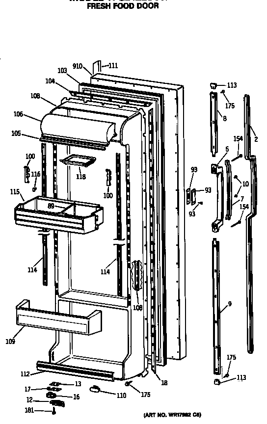 GE TFG24ZESCWH fresh food door diagram